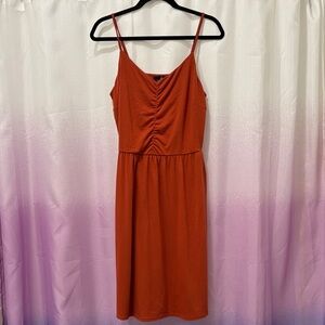 Elegant Rust Midi Dress with Spaghetti Straps